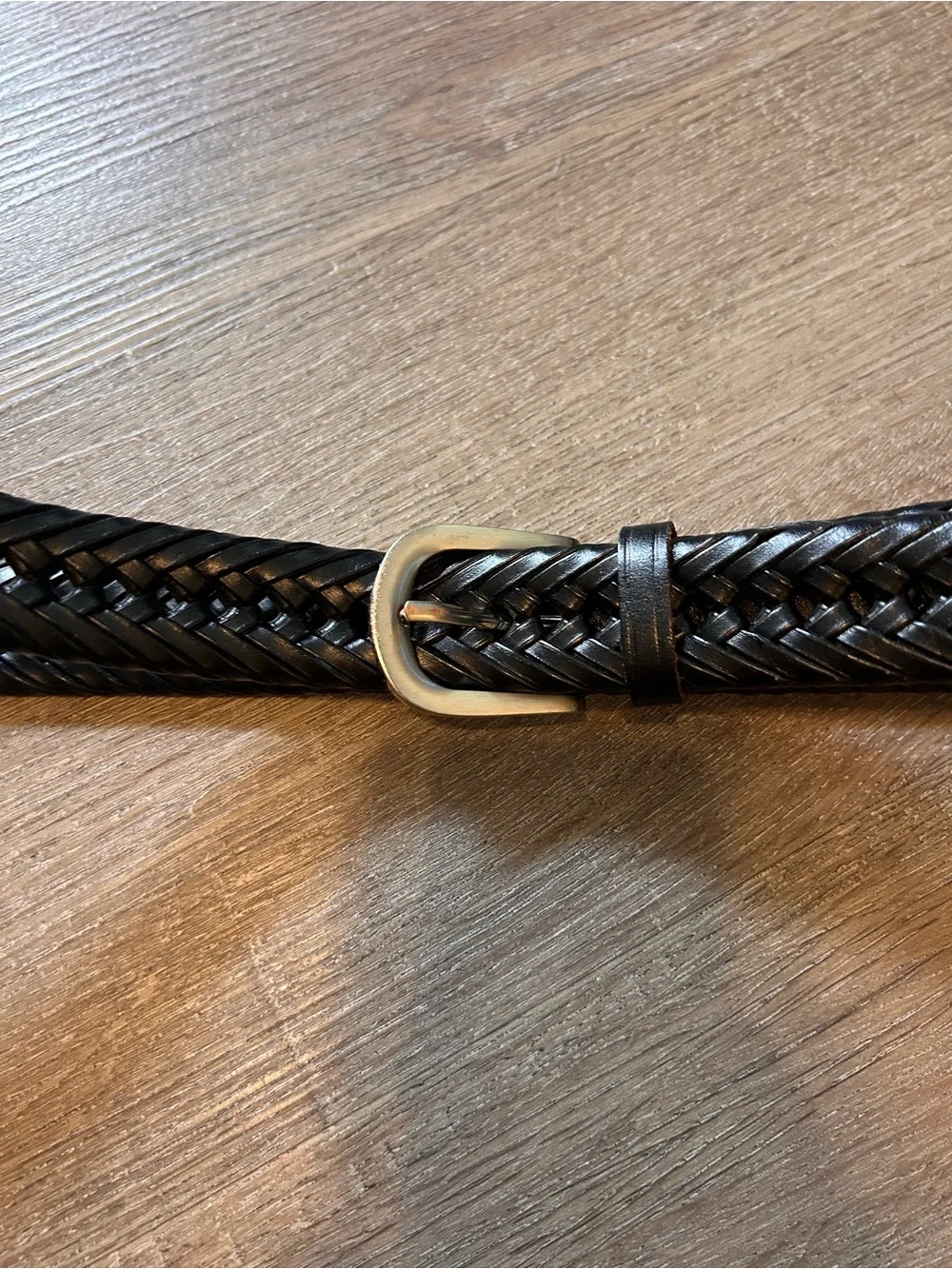 Braided Belt Unisex One Size Black Adjustable Brass Tone Buckle 58” Long